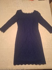 Adrianna Papell Blue Lace Sheath Dress Size 10 3/4 Sleeve Knee Length
