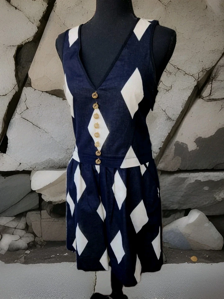 MINIVESTIDO ANTHROPOGIE LEIFSDOTTIR ARLEQUÍN DIAMANTE BLANCO Y NEGRO TALLA 2 Foto 2 de 4