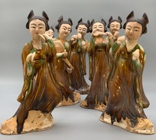 Seven Beautiful Sancai Glazed Pottery Figurines Statues Musicians