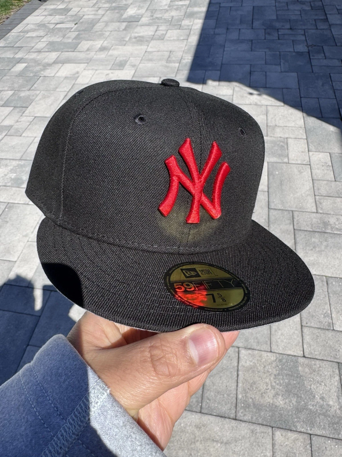 NEW YORK YANKEES MLB NEW ERA 59FIFTY FITTED CAP HAT 5950 BLACK RED LOGO GREY UV