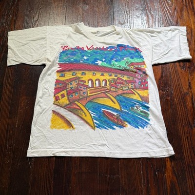 Vintage 90s Ponte Vecchio Firenze Art Shirt Mens L Graphic Single Stitch USA