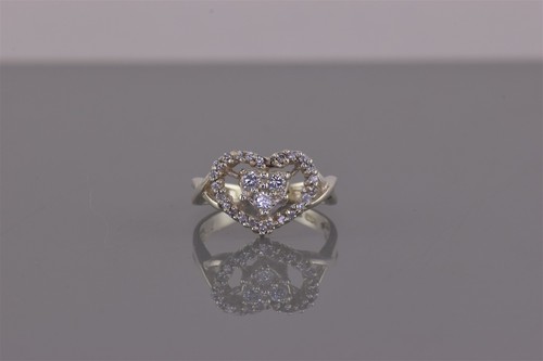 Sterling Silver Cubic Zirconia Accented Open Heart Crossover Band Ring 925 Sz: 6