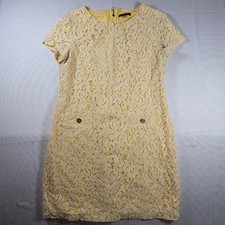 Tommy Hilfiger Yellow White Floral Lace Shift Dress Size 14 Short Sleeve Preppy