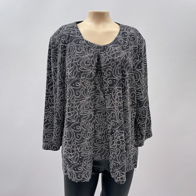 Alex Evenings Jacket Tank 2 Pc Set Women XLP Black Floral Metallic Cardigan NEW