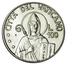 Vatican 50 Lire coin 1990 KM#223 John Paul II St. Benedict AU-UNC