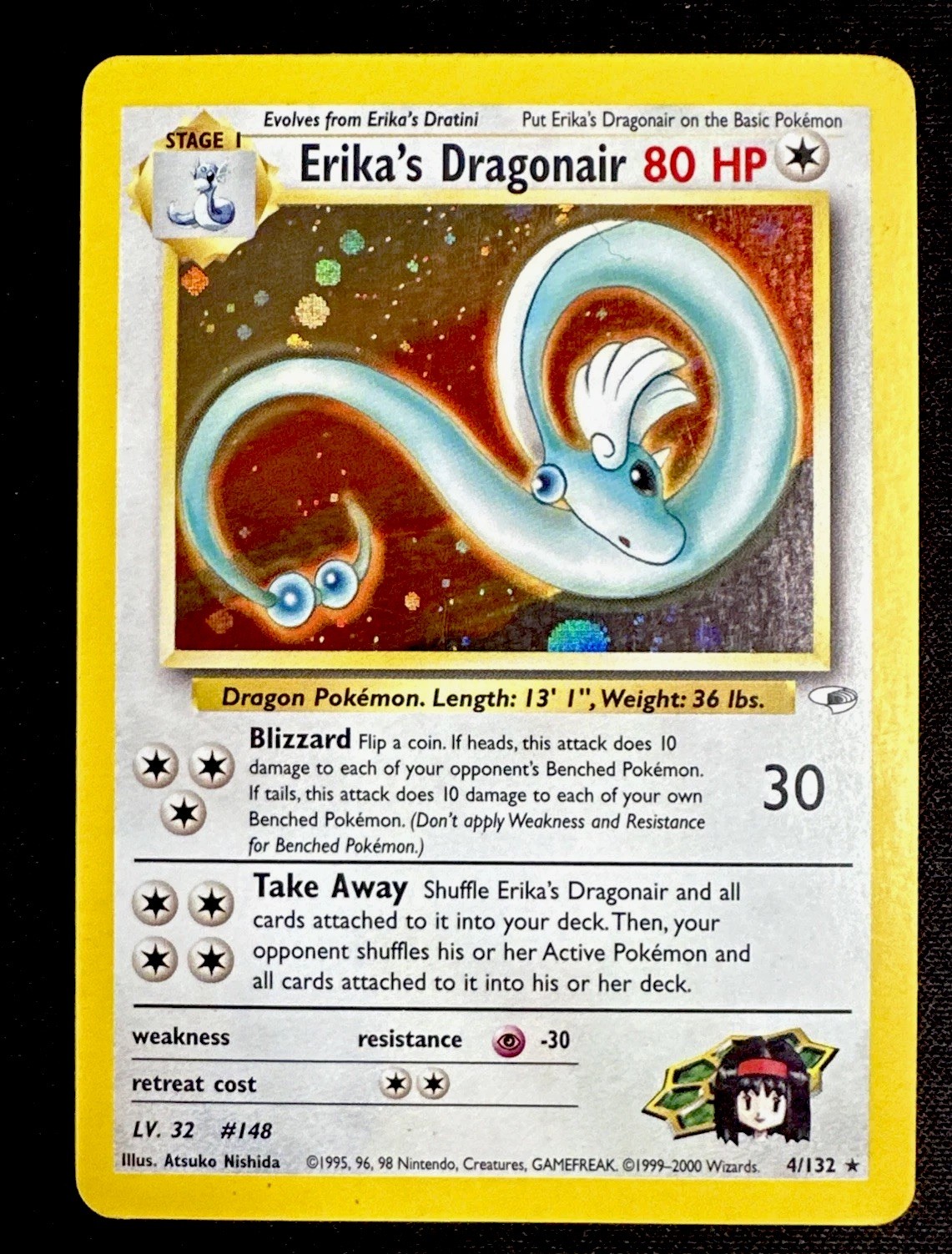Erika's Dragonair 4/132 MP Holo Foil Gym Heroes Swirl Pokemon Card
