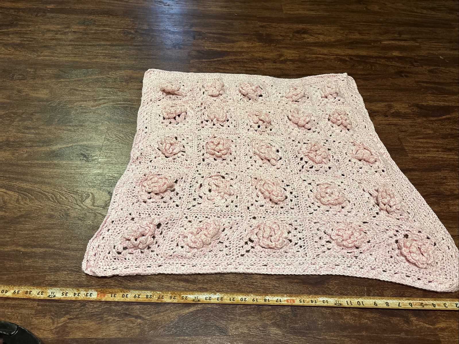 Handmade Crochet Afghan Throw 36x36 Pink Crib Nap Time Blanket  FREE SHIPPING