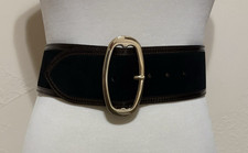 Wide Black Leather Banana Republic Belt Gold Buckle Sz L Made n Italy New no Tag