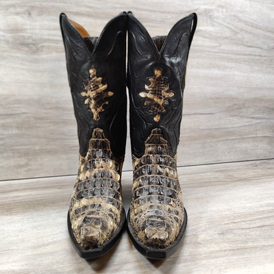 Black Jack Alligator Head Cut Cowboy Boots Men 8.5 Black Natural Exotic Western