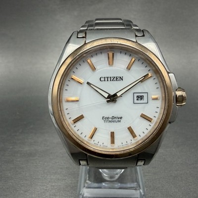 Citizen Eco-Drive Watch Men 43mm White Dial Titanium Date Round BM6935-53A Runs