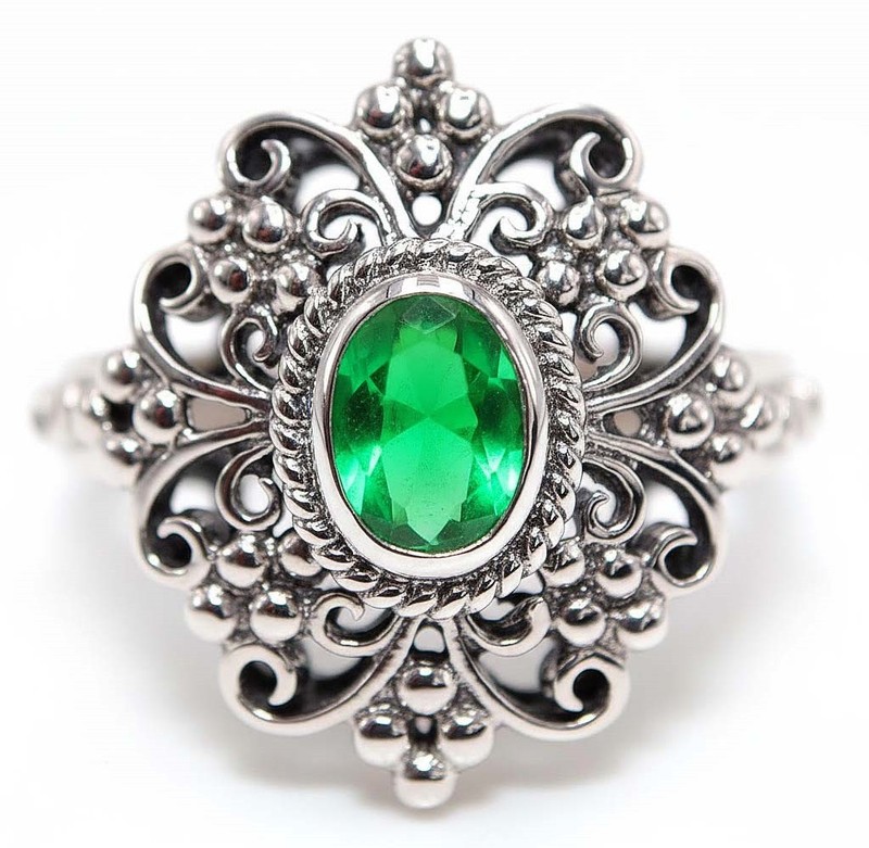 2CT Heat Treated Green Tourmaline 925 Sterling Silver Filigree Ring Sz 6 F9-1