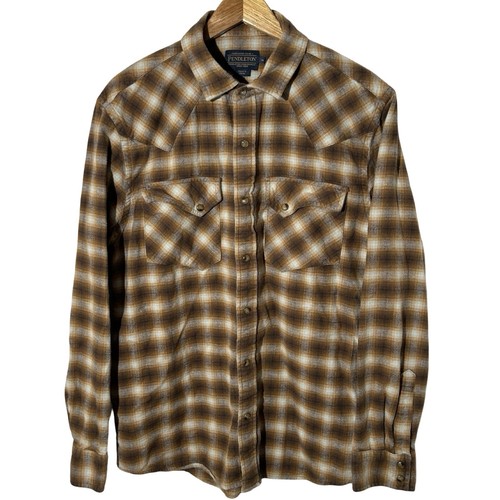 Pendleton Men's Wyatt Western Shirt Plaid Long Sleeve Snap Sz Medium Shadow