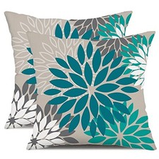 Dark Blue Green Outdoor Pillow Covers 18" x 18" Pack of 2 Dark Light Green