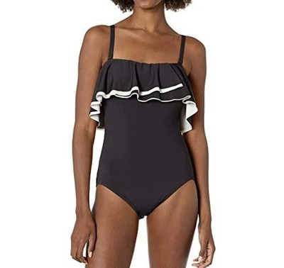 $132 Contours by Coco Reef Women's Agate Ruffle Bandeau ONE Piece Black Size 16