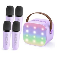 Upgraded Mini Karaoke Machine with 4 Wireless Microphones Toy for Purple-4 Mics