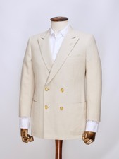 Men's BRIONI Roman Style Double Breasted Gold Button Beige Wool Mohair Blazer 39