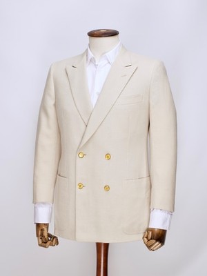 Men's BRIONI Roman Style Double Breasted Gold Button Beige Wool Mohair Blazer 39