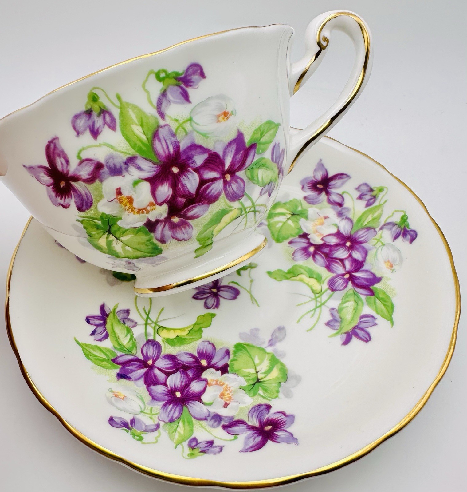 Royal Chelsea Spring Violets Cup & Saucer; Vintage Purple Teacup England