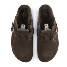 Women's Birkenstock Boston Shearling Narrow Suede Clog - Mocha