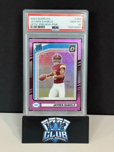 Jayden Daniels #389 Optic Preview Pink Prizm PSA 10 2024 Donruss Rated Rookie