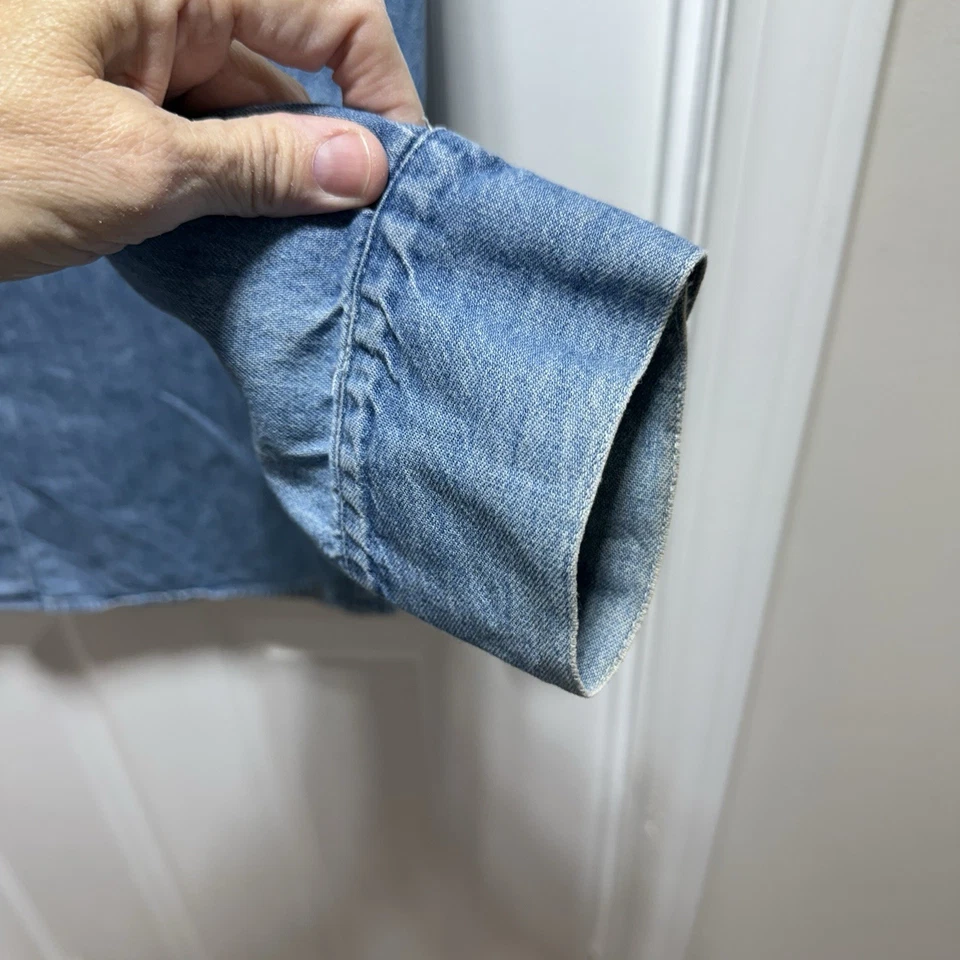 Vintage Denim Peanuts Gang Too Cute Embroidery Shirt 2XL Grunge Spots Read Disc - image 4 of 4