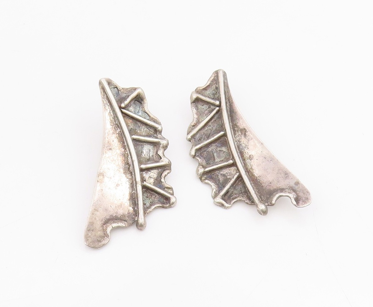 925 Sterling Silver Vintage Earrings GROVES Brutalist Dragon Wings  EG13950 View 2