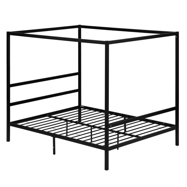 Square Tube Mosquito Net Bed Three Horizontal Head Single Tail King Black Iron