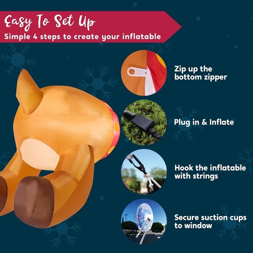 JOIEDOMI 3 FT Tall Christmas Inflatable Reindeer Butt Broke Out from Window, - Picture 6 of 8