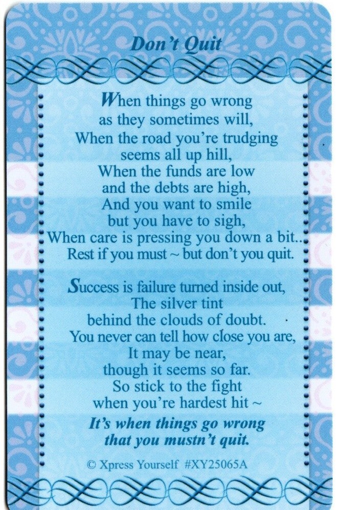 Plastic Wallet Keepsake Card - Don't Quit - Inspirational Poem - XY25065A