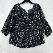 John Robshaw for Lucky Top LARGE 3/4 sleeve Cotton Boho Geometric Lightweight