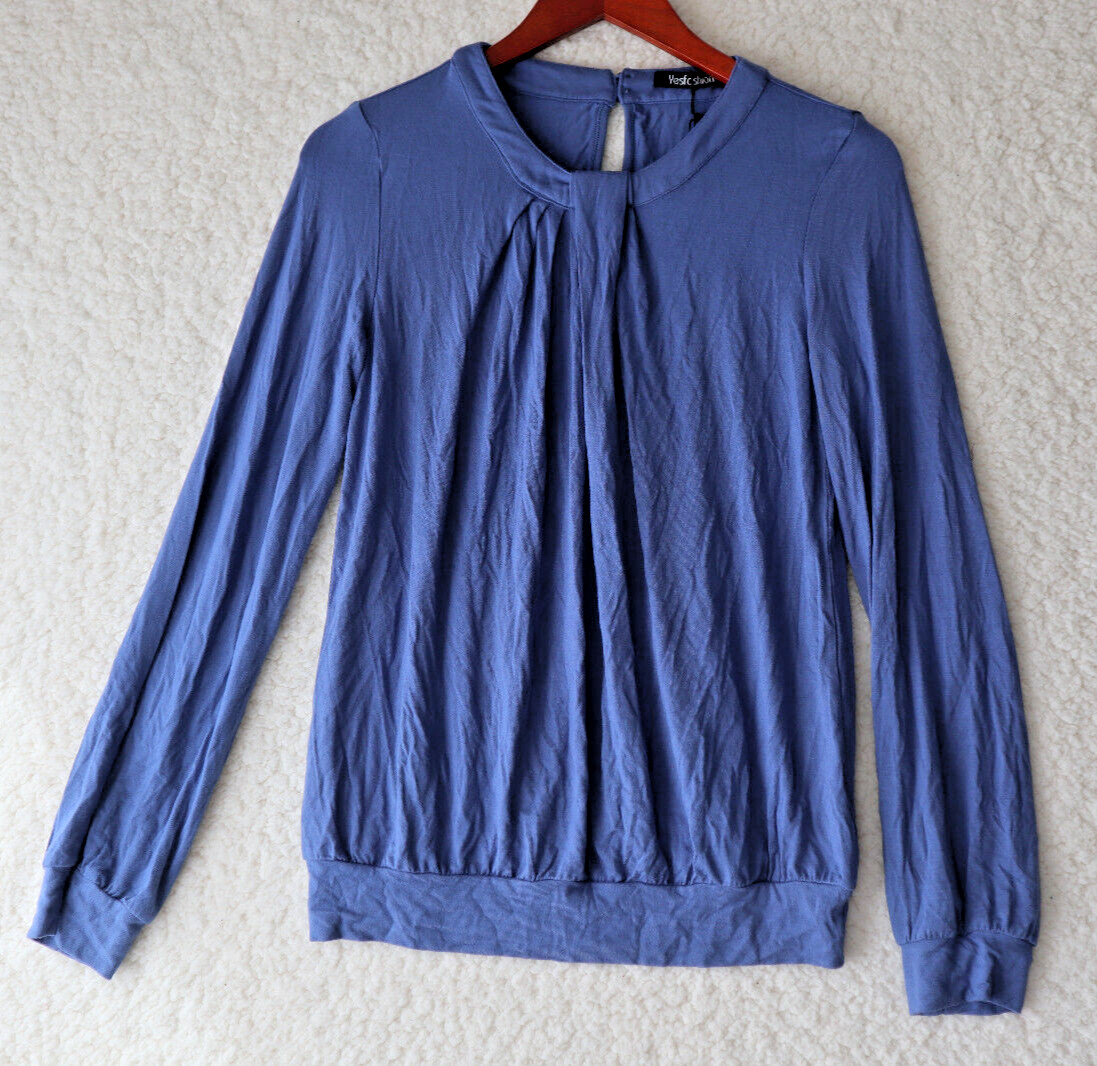 Soft Women's Blue Long Sleeve Pleated Blouse Size Medium Yesfashion