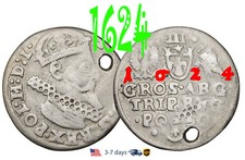 Poland Medieval Sigismund III, 3 Grosze Groschen, Trojak 1624 Silver Coin #31887