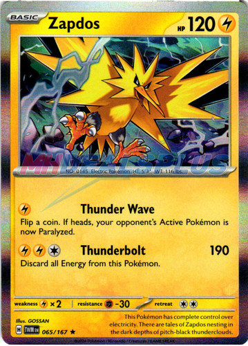 x1 Zapdos - 065/167 - Rare - Reverse Holo Pokemon SV06 Twilight