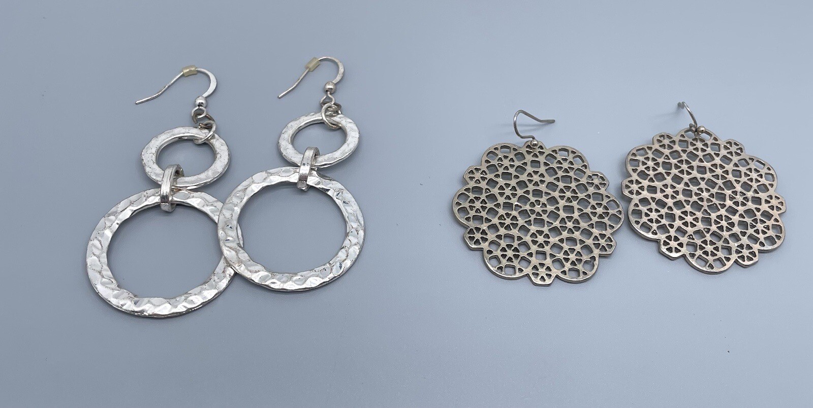 Two Silver Tone Circle Dangle Drop Earring Lot - image 1