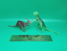 Vintage Molded Plastic Velociraptor  Parasaurolophus Toy Dinosaur Figure Lot