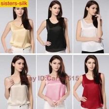 Womens Momme Silk Blend Tank Tops Singlet Blouse Sleeveless Comfortablt T-Shirt