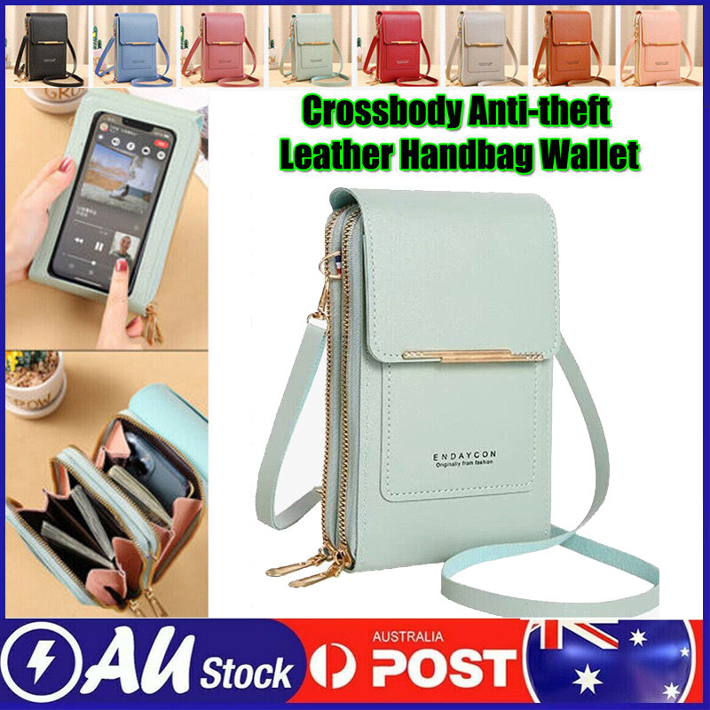 Anti-theft Touch Screen Mobile Phone Bag Leather Crossbody Bag Shoulder Handbag