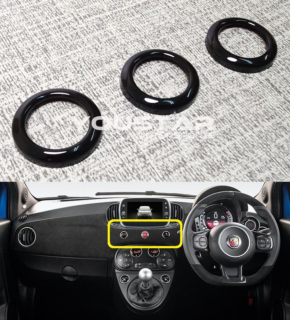 US STOCK FIAT 500 ABARTH NEW GLOSS BLACK 3 X DASH SWITCH BUTTON