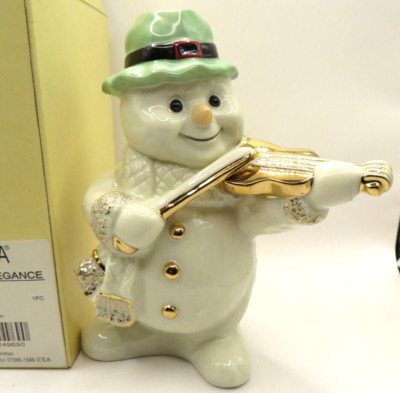 Christmas Holiday Porcelain Snowman Figurine Playing Violin MIKASA Gold Accents