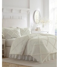 NIP Laura Ashley White Adelina Ruffles Full/Queen Duvet Cover  Shams Set