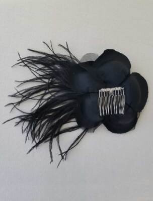 OSSAI SS11-FL-19 Crystals Feathers Black Hair Flower Comb Bridal Formal Ossai SS11-FL-19 Crystals Feathers Black Hair Flower Bridal  main image 4