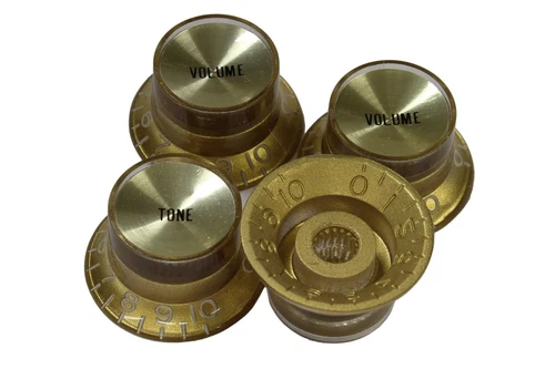 Bell Hat Knobs Gold Reflector for Import guitars w/ coarse knurled controls 4pk