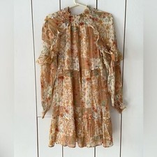 Sezane Estel Dress in Camel Patchwork Sz 2 NWT Babydoll Length Floral