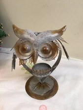 Metal Owl Candle Holder Brown - Home & Garden Decor- Free Standing Table Sitter