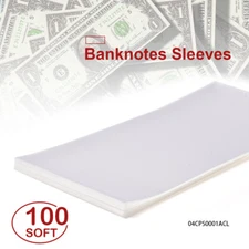 100Pcs Soft Currency protective Sleeves For US Currency Ultra Thin Holder-Clear