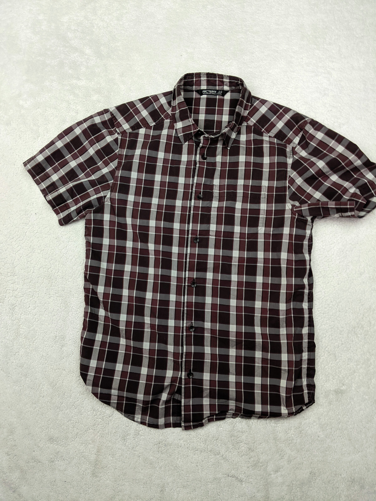 ARC'TERYX ARCTERYX Camicia Uomo S Grigio Borgogna Plaid Bottoni Manica Corta Campeggio Distressed