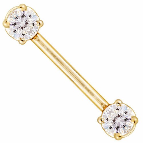 14 G (1,6 mm x 14 x 5) 24 K Gold 5 mm CZ Nippelring 24 K Chirurgenstahl - 2 Stück (B/5/5) - Bild 2 von 2