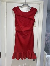 Lipsy NWT Red Lace Frill Hem Bodycon Midi Dress Fishtail RRP £62 Size 12 Festive