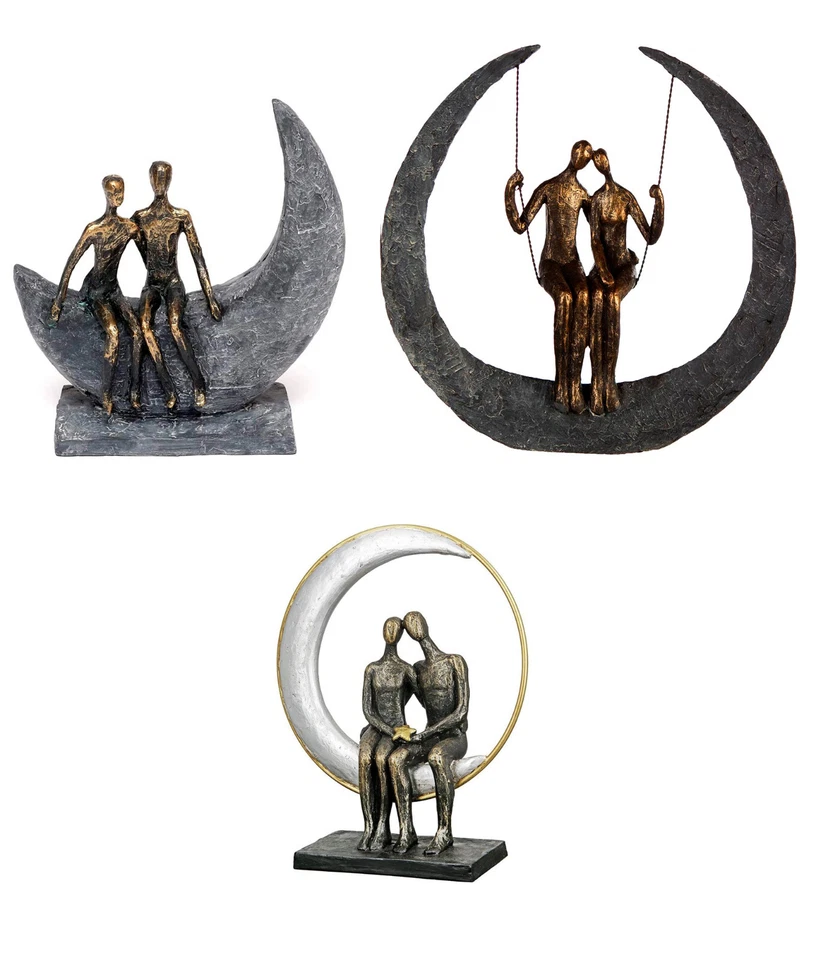 Dekofigur Liebespaar Skulptur auf dem Mond aus Polyresin Liebesgeschenk Hochzeit - Bild 1 von 1