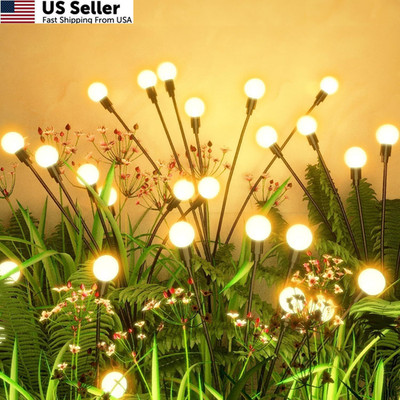 Flumy Solar Garden Lights Outdoor - 4 Pack 32 LED Firefly 4 Pack, Warm White